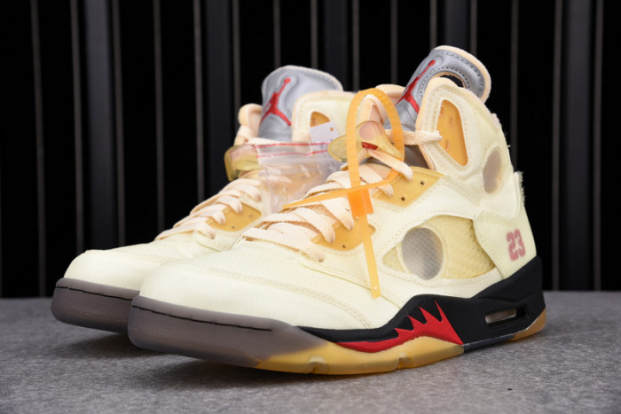 o-w air jordan 5 sail fire red dh8565-100
