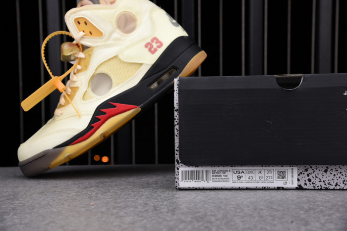 o-w air jordan 5 sail fire red dh8565-100