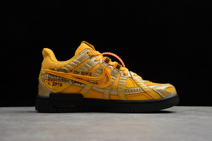 o-w x nike air rubber dunk “university gold cu6015-700