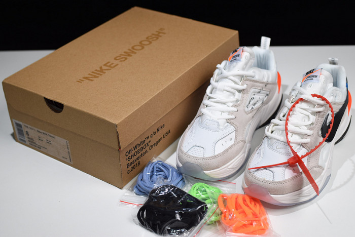 o-w x nike m2k tekno white, black & team orange a03108 058